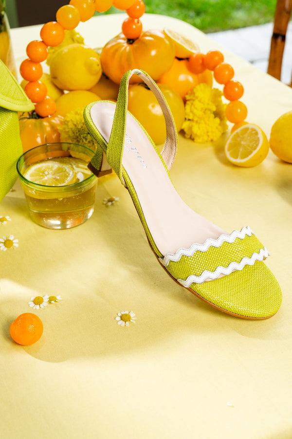 Patricia Green Patricia Green Women’s Panama Slingback Kitten Heel In Lime Raffia/White Leather