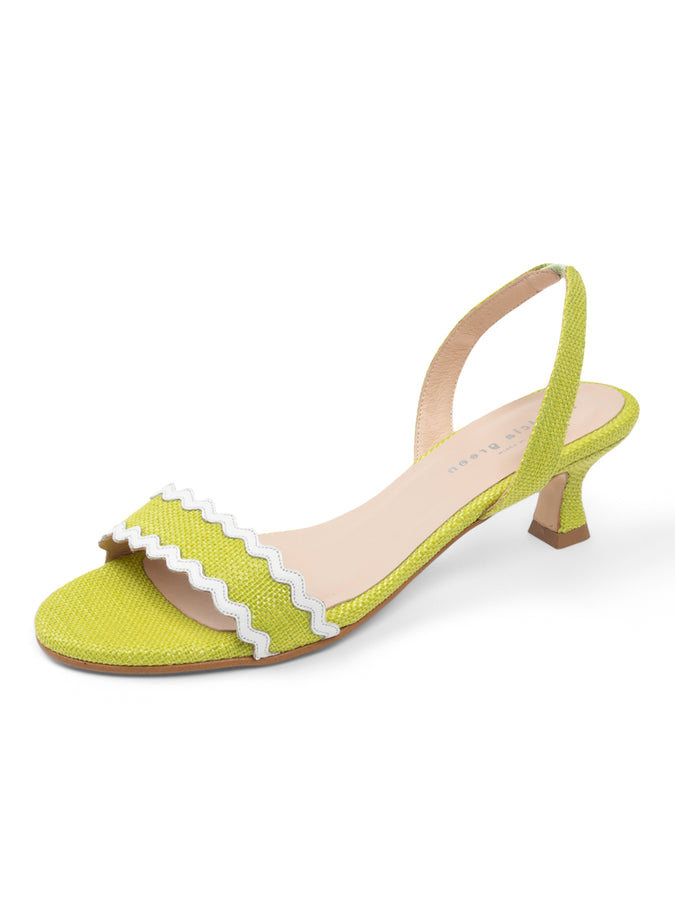 patricia green Patricia Green Women’s Panama Slingback Kitten Heel in Lime Raffia/White Leather