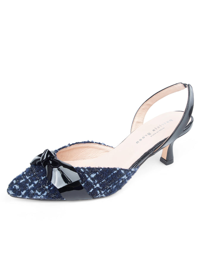 patricia green Patricia Green Women’s Paris Bow Slingback in Navy Tweed