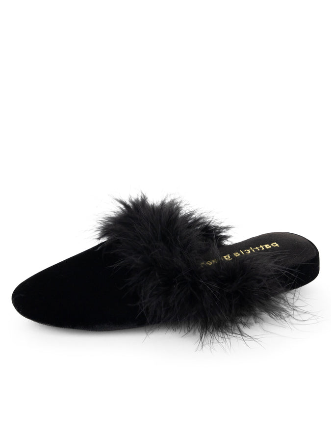 patricia green Patricia Green Women’s Party Velvet Feather Slippers in Black