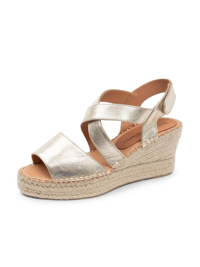 patricia green Patricia Green Women’s Penny Criss-Cross Espadrille in Gold Leather