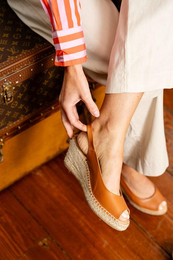 Patricia Green Patricia Green Women’s Peyton Peep Toe Slingback Espadrille In Cognac Leather