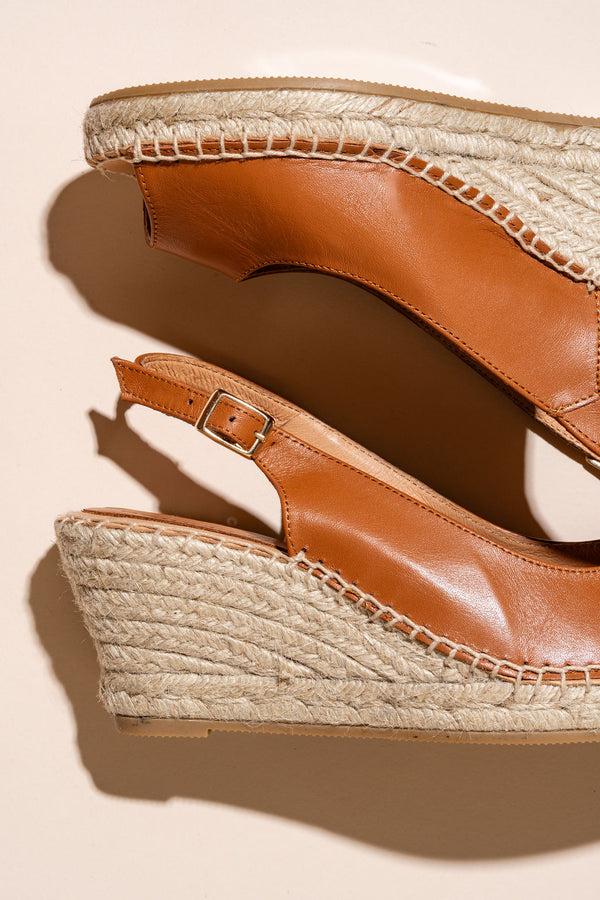 Patricia Green Patricia Green Women’s Peyton Peep Toe Slingback Espadrille In Cognac Leather