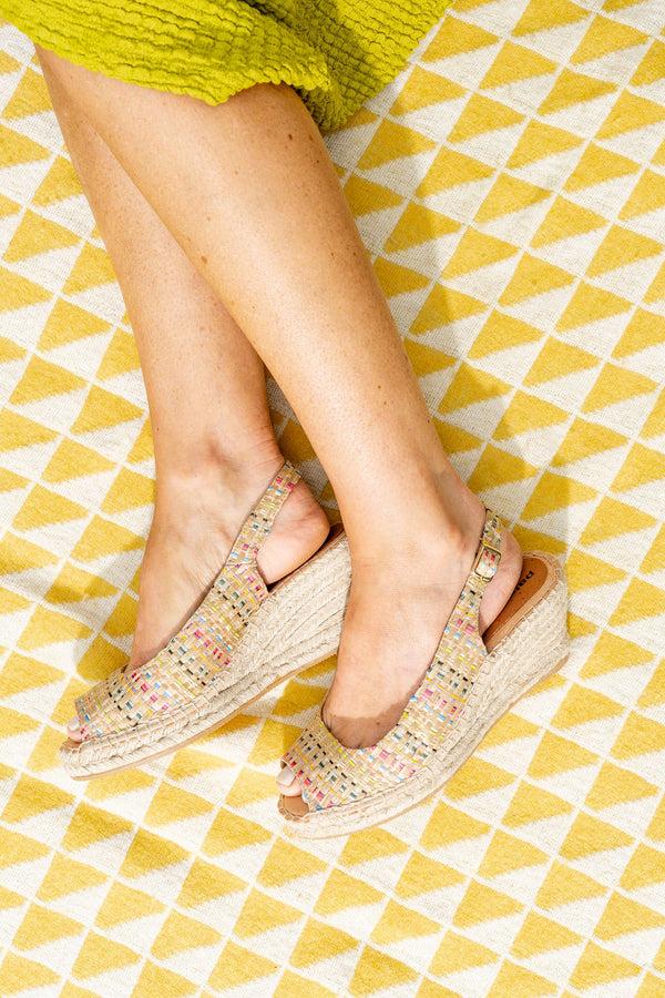 Patricia Green Patricia Green Women’s Peyton Peep Toe Slingback Espadrille In Raffia Rainbow
