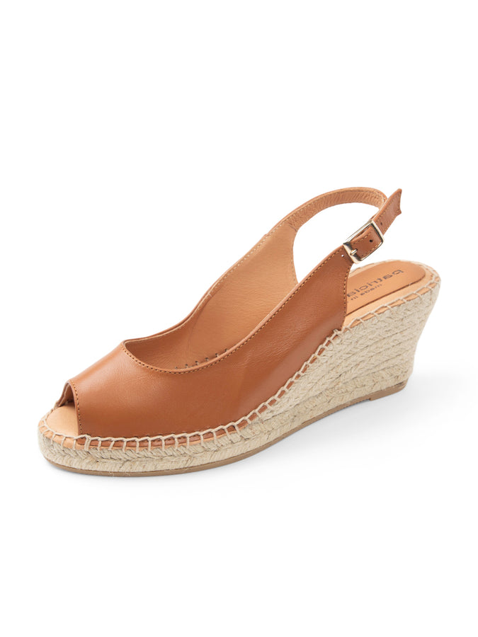 patricia green Patricia Green Women’s Peyton Peep Toe Slingback Espadrille in Cognac Leather
