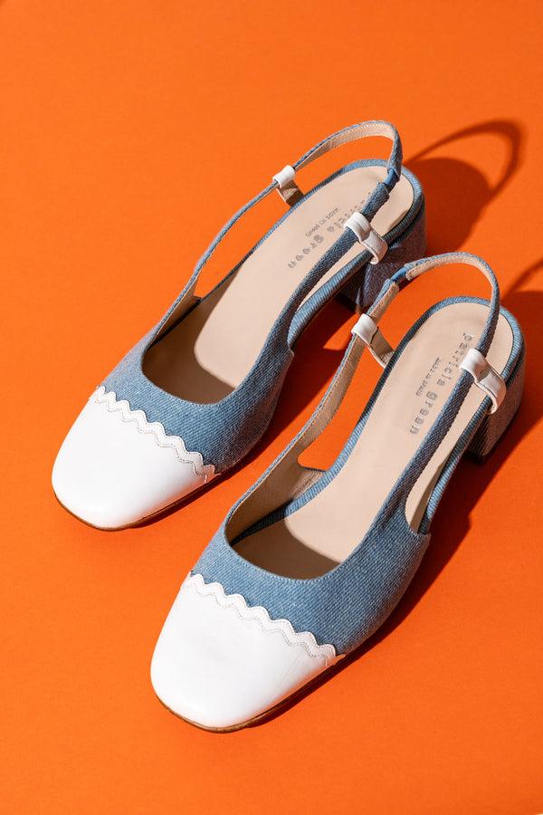 Patricia Green Patricia Green Women’s Preston Block Heel Slingback In Denim/White