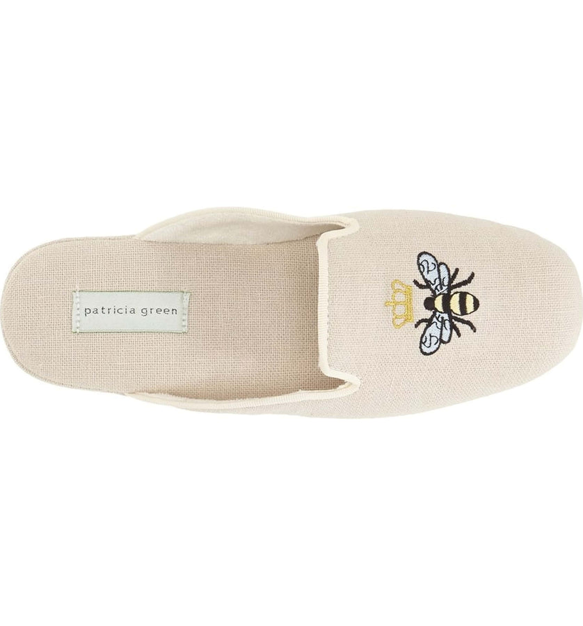 Patricia Green Patricia Green Women’s Queen Bee Embroidered Velvet Slipper In Linen