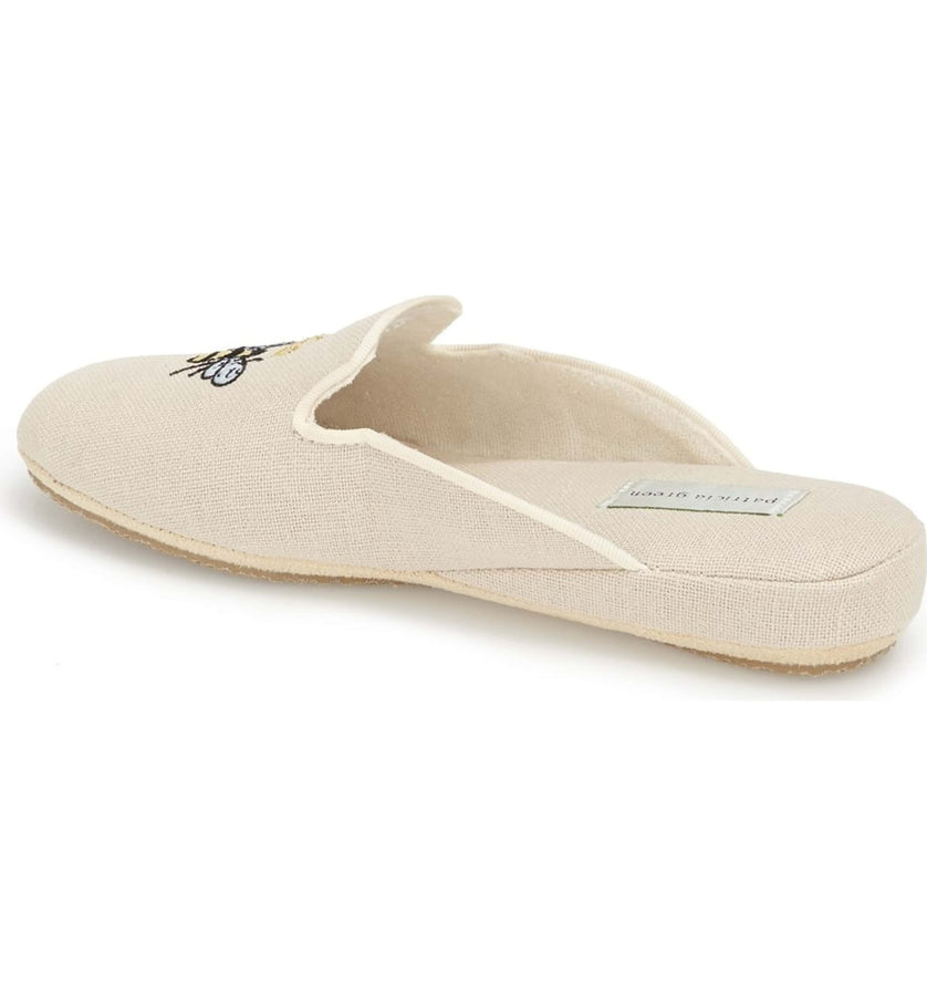 Patricia Green Patricia Green Women’s Queen Bee Embroidered Velvet Slipper In Linen