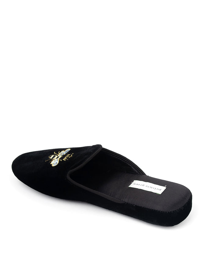 Patricia Green Patricia Green Women’s Queen Bee Embroidered Velvet Slipper In Black Velvet