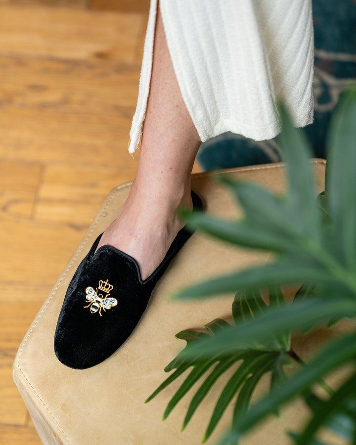 Patricia Green Patricia Green Women’s Queen Bee Embroidered Velvet Slipper In Black Velvet