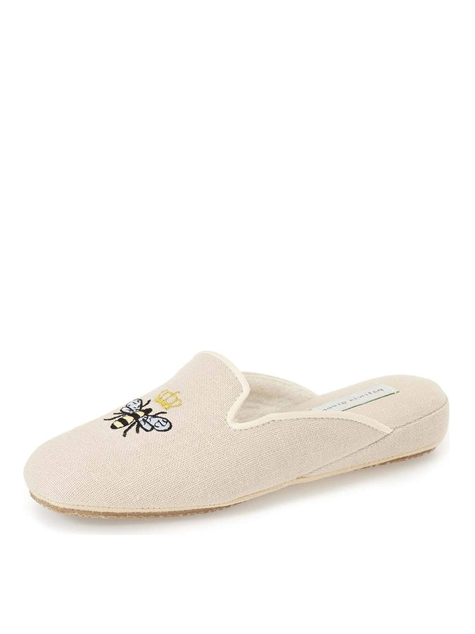 patricia green Patricia Green Women’s Queen Bee Embroidered Velvet Slipper in Linen