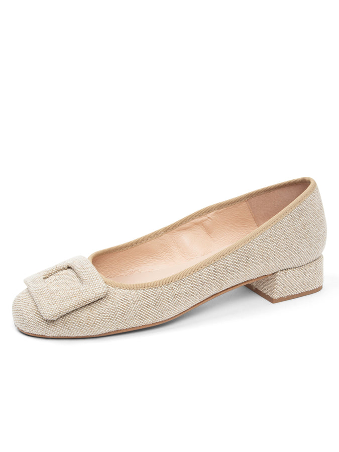 patricia green Patricia Green Women’s Riviera Block Heel Pump in Natural Linen