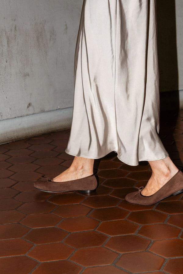 Patricia Green Patricia Green Women’s Skim Ballerina Flat In Chocolate Suede