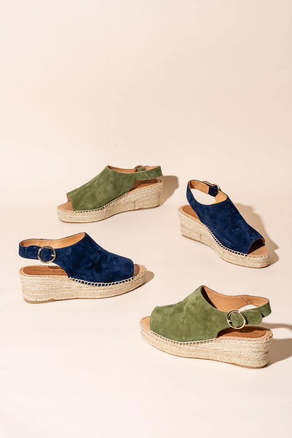 Patricia Green Patricia Green Women’s Stella Peep Toe Espadrille With Buckle In Olive Suede