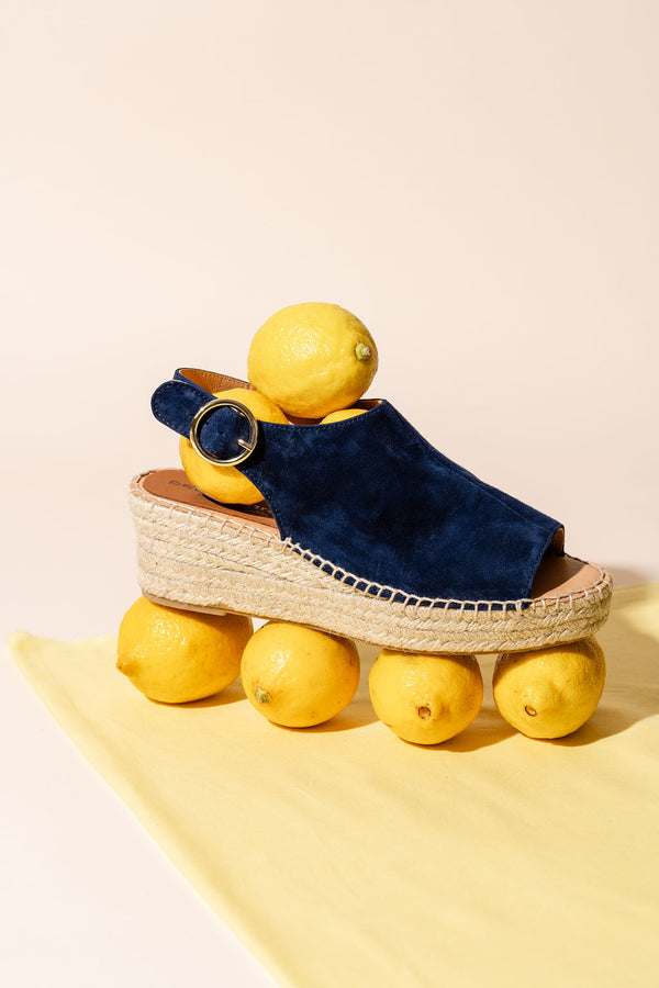 Patricia Green Patricia Green Women’s Stella Peep Toe Espadrille With Buckle In Navy Suede