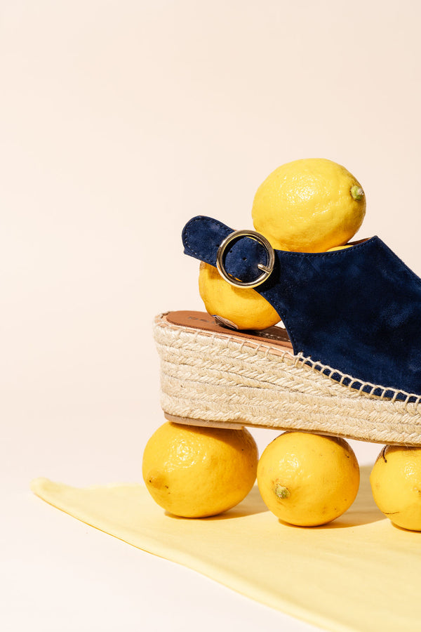 Patricia Green Patricia Green Women’s Stella Peep Toe Espadrille With Buckle In Navy Suede