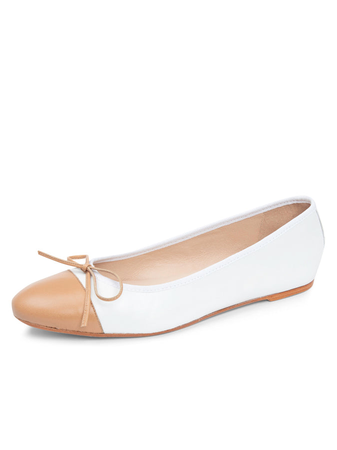 patricia green Patricia Green Women’s Tropez Cap Toe Ballet Flat in White/Natural