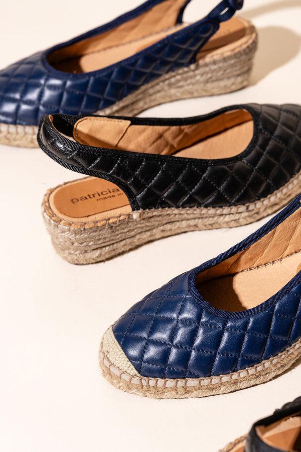Patricia Green Patricia Green Women’s Valencia Closed Toe Slingback Espadrille In Navy Quilted Leather
