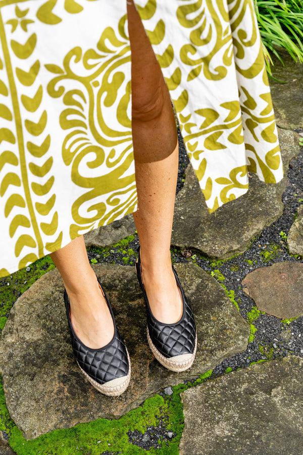 Patricia Green Patricia Green Women’s Valencia Closed Toe Slingback Espadrille In Black Quilted Leather