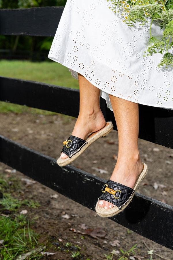 Patricia Green Patricia Green Women’s Veronica Quilted Flat Espadrille In Black Leather