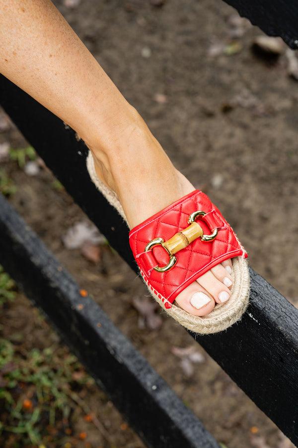 Patricia Green Patricia Green Women’s Veronica Quilted Flat Espadrille In Red Leather