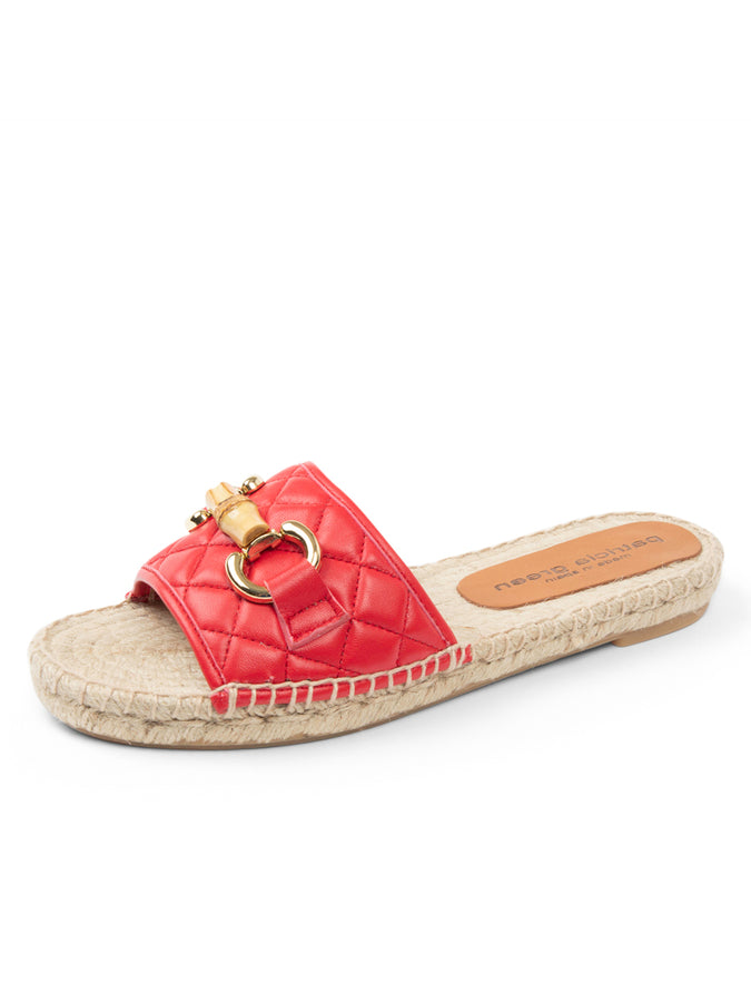 patricia green Patricia Green Women’s Veronica Quilted Flat Espadrille in Red Leather