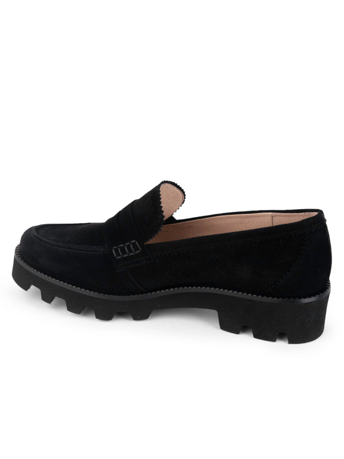 Patricia Green Patricia Green Women’s Vince Lug Sole Penny Loafer In Black Suede