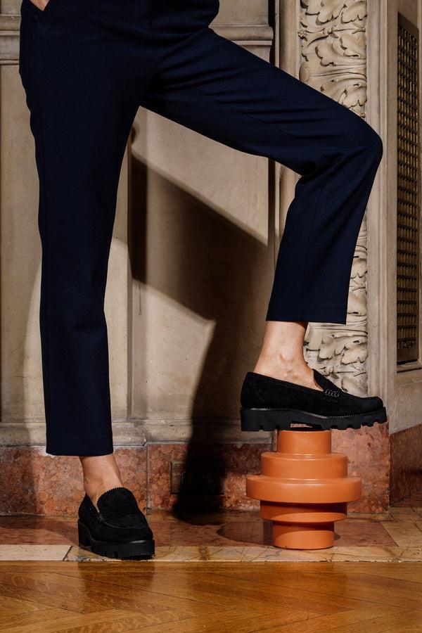 Patricia Green Patricia Green Women’s Vince Lug Sole Penny Loafer In Black Suede