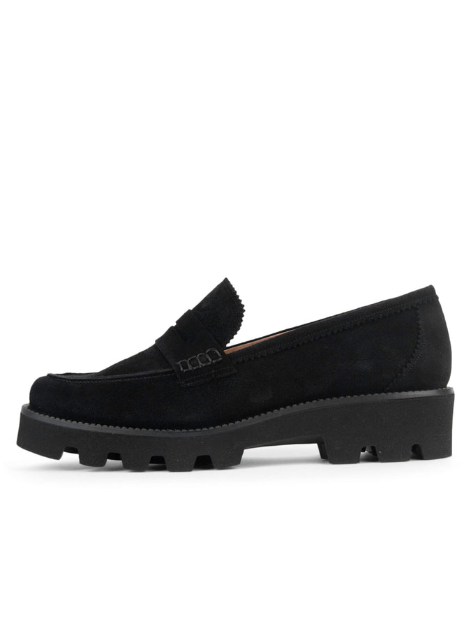 Patricia Green Patricia Green Women’s Vince Lug Sole Penny Loafer In Black Suede