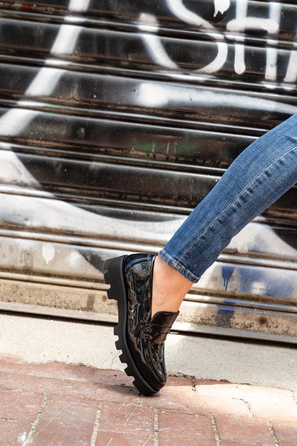 Patricia Green Patricia Green Women’s Vince Lug Sole Penny Loafer In Black Patent