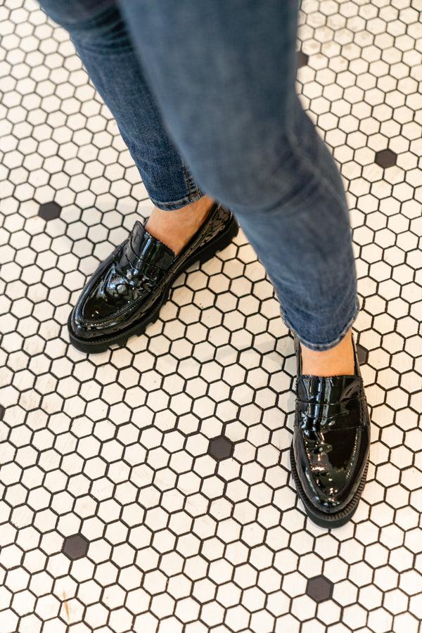 Patricia Green Patricia Green Women’s Vince Lug Sole Penny Loafer In Black Patent