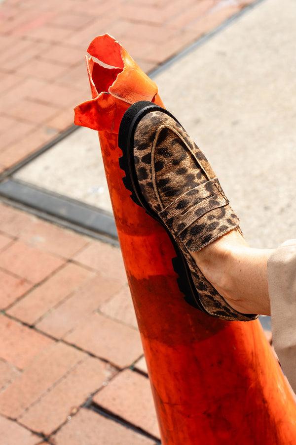 Patricia Green Patricia Green Women’s Vince Lug Sole Penny Loafer In Leopard Leather