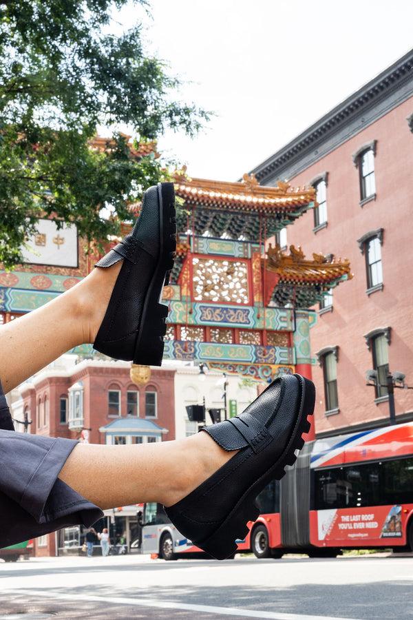 Patricia Green Patricia Green Women’s Vince Lug Sole Penny Loafer In Black Leather