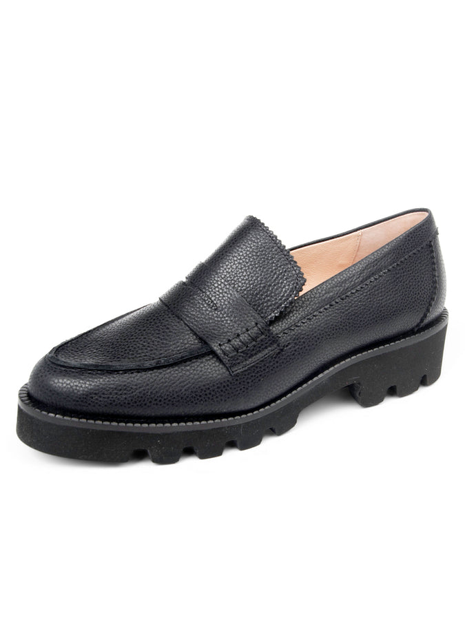 patricia green Patricia Green Women’s Vince Lug Sole Penny Loafer in Black Leather