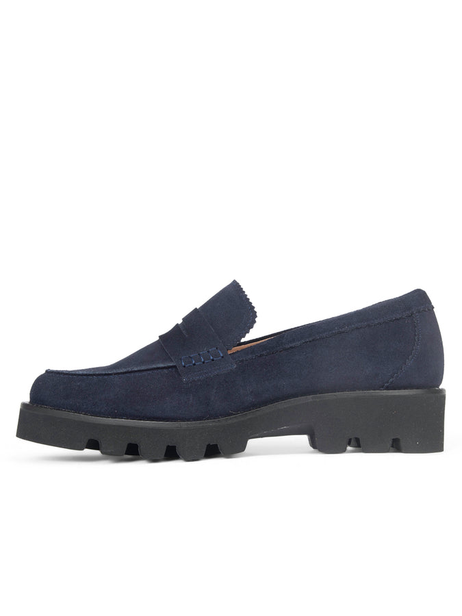 Patricia Green Patricia Green Women’s Vince Lug Sole Penny Loafer In Navy Suede