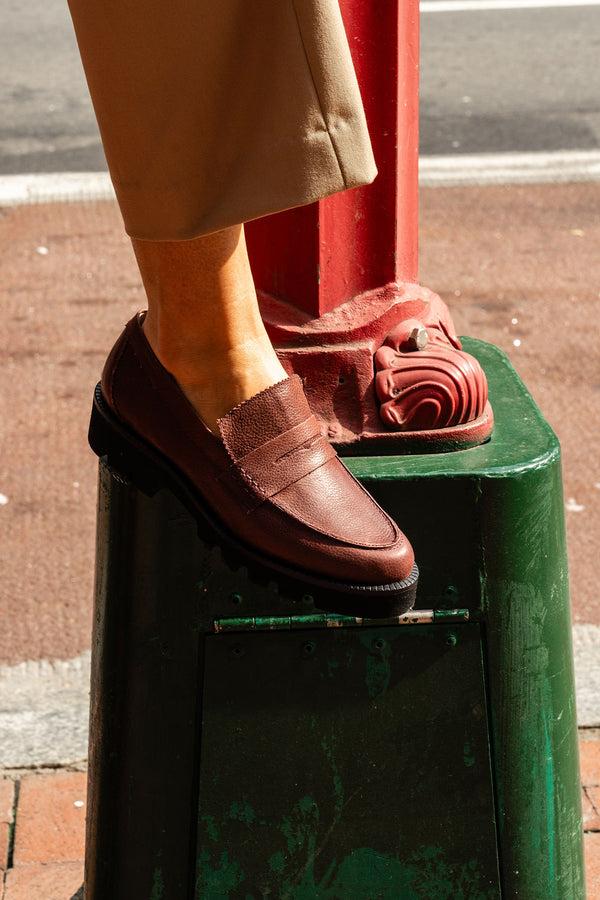 Patricia Green Patricia Green Women’s Vince Lug Sole Penny Loafer In Oxblood Leather