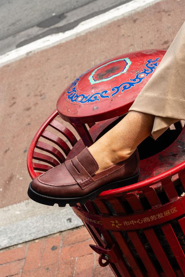 Patricia Green Patricia Green Women’s Vince Lug Sole Penny Loafer In Oxblood Leather