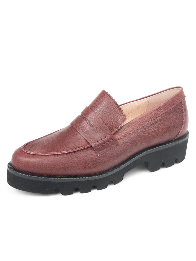 patricia green Patricia Green Women’s Vince Lug Sole Penny Loafer in Oxblood Leather