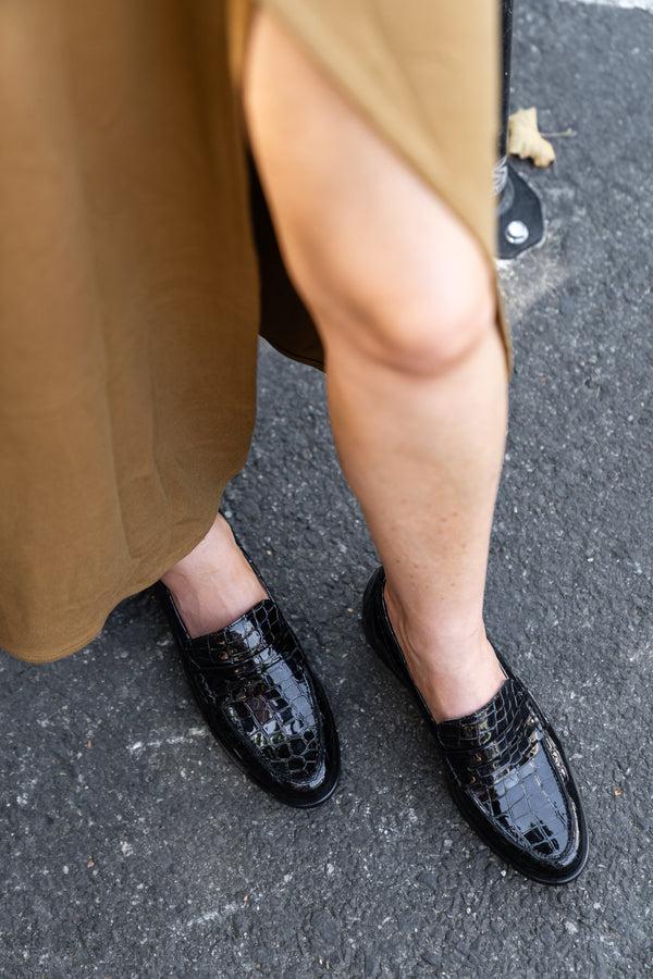 Patricia Green Patricia Green Women’s Vince Penny Loafer In Black Patent Croc