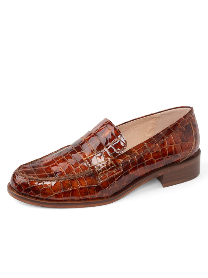 patricia green Patricia Green Women’s Vince Penny Loafer in Cognac Patent Croc