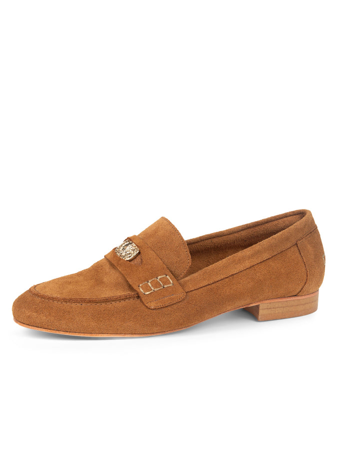 patricia green Patricia Green Women’s Vince Unlined Penny Loafer in Cognac Suede