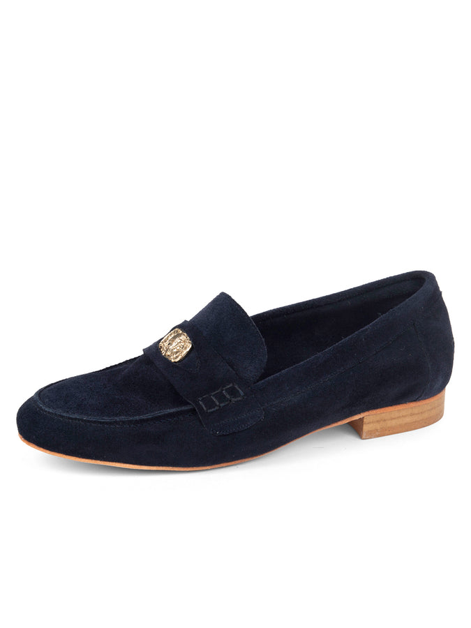 patricia green Patricia Green Women’s Vince Unlined Penny Loafer in Navy Suede