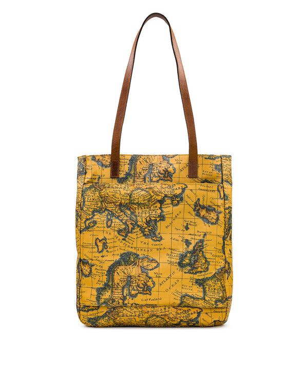 Patricia Nash Alina Tote Patina Coated Linen Canvas — European Map Print