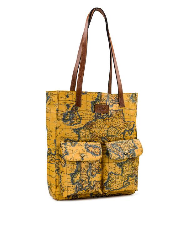 Patricia Nash Alina Tote Patina Coated Linen Canvas — European Map Print