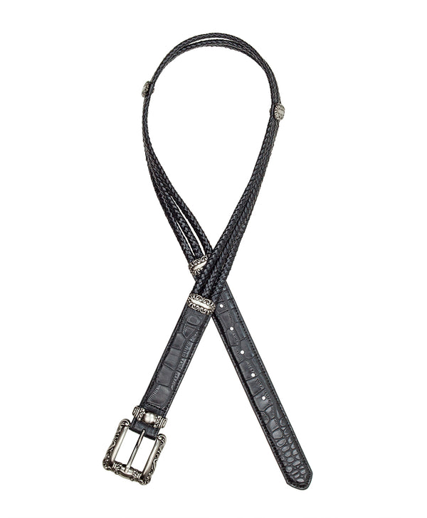 Patricia Nash Barni Belt Vintage Distressed Croc Leather ‑ Black