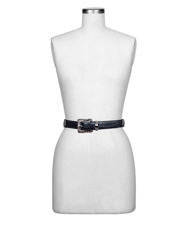 Patricia Nash Barni Belt Vintage Distressed Croc Leather ‑ Black