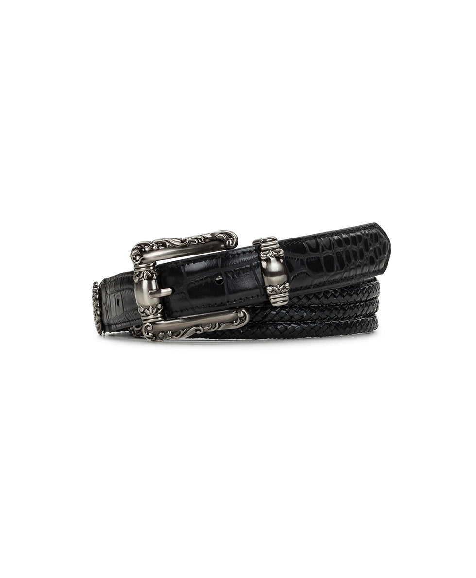 patricia nash Barni Belt Vintage Distressed Croc Leather ‑ Black