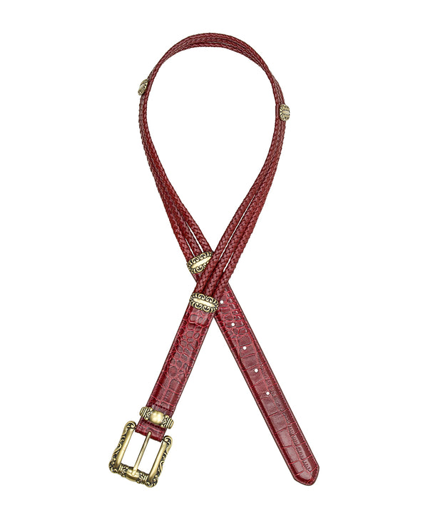 Patricia Nash Barni Belt Vintage Distressed Croc Leather ‑ Oxblood