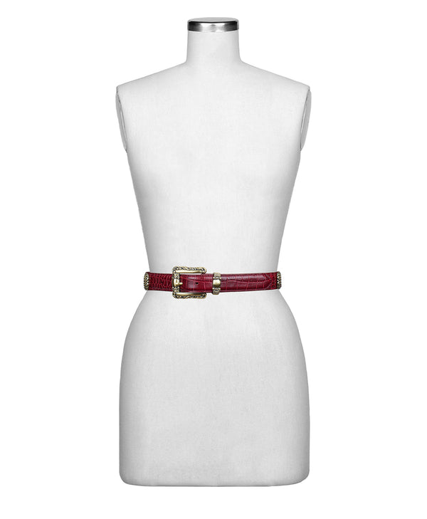 Patricia Nash Barni Belt Vintage Distressed Croc Leather ‑ Oxblood