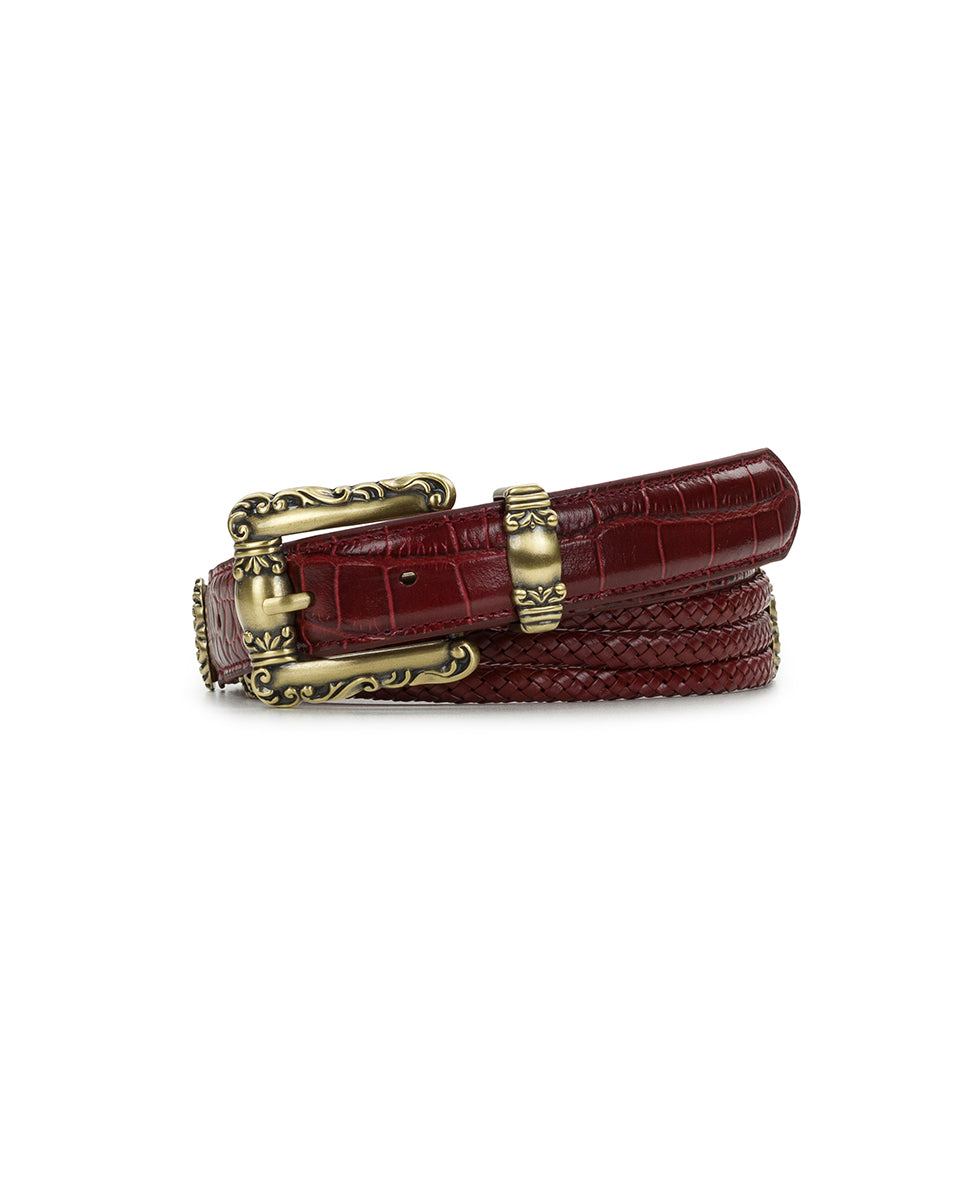 patricia nash Barni Belt Vintage Distressed Croc Leather ‑ Oxblood